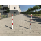 Barrier posts | Steel tube  60 x 2,5 mm | removable | with Euro profile cylinder lock | hot-dip galvanized and white coatedwith three red reflecting stripes | without eyelet